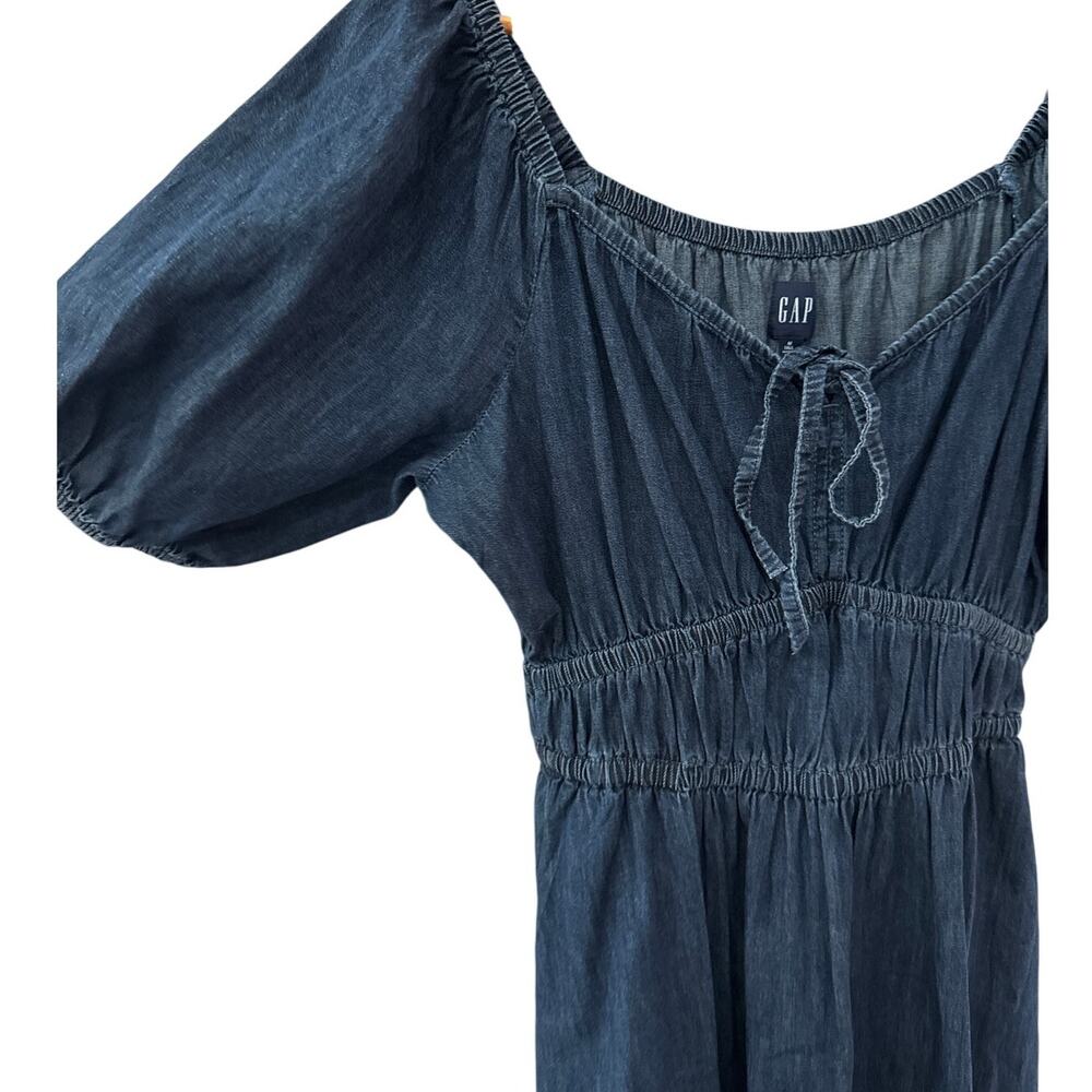 GAP Smocked Denim Mini Dress Dark Wash Size Medium Tall - Picture 9 of 12